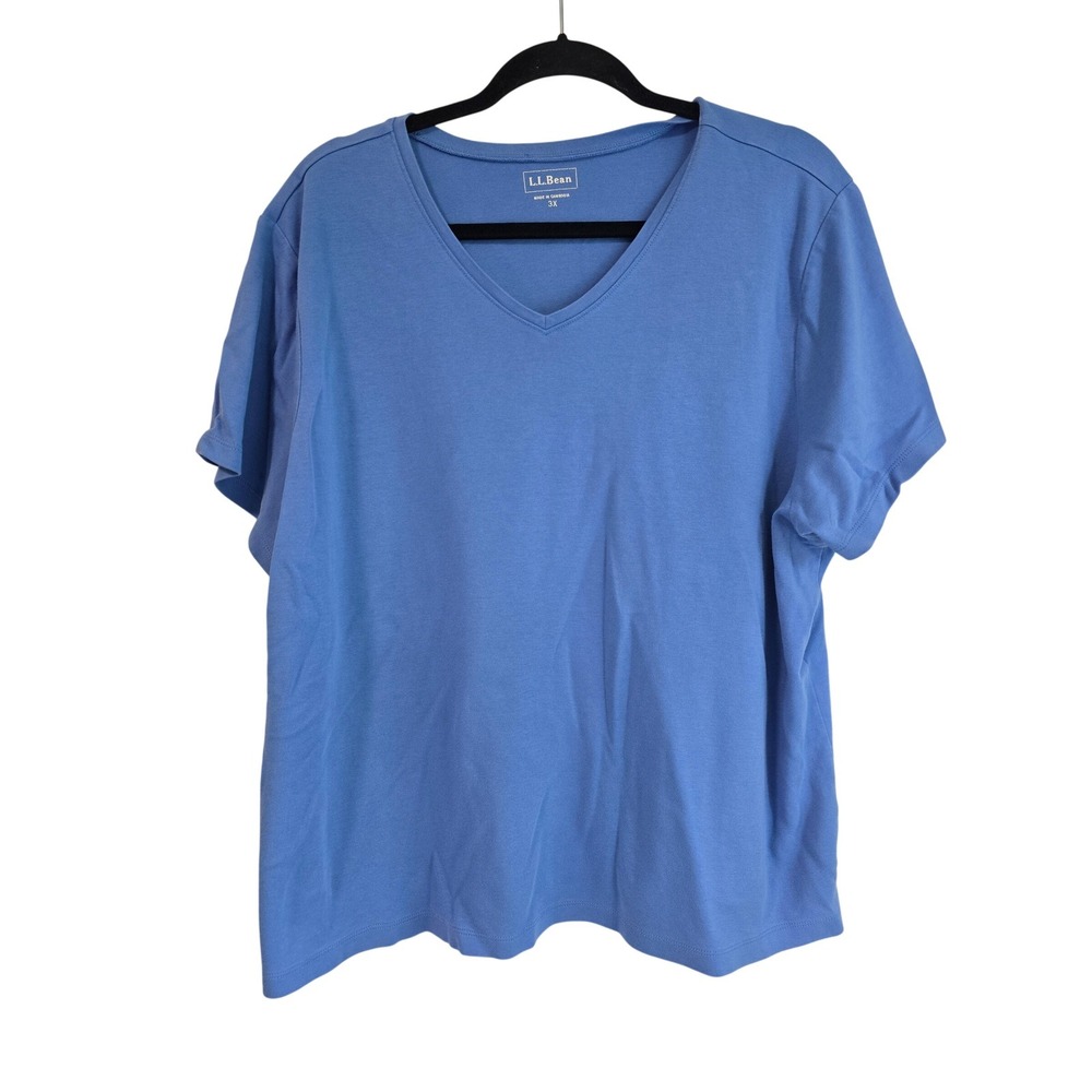LL Bean Womens Blue 100% Cotton‎ V-Neck Short Sleeve T-Shirt Plus Size 3X